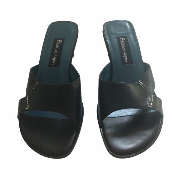 Etienne Aigner Hardy Slip On Sandal Mule Black Leather Vintage Y2K 7.5 GUC - Picture 7 of 11